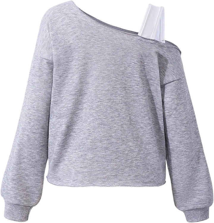 SweatyRocks Sweatshirt Mädchen 122-152 Pullover Teenager Off Shoulder Oberteil Strickpullover Mit Sc
