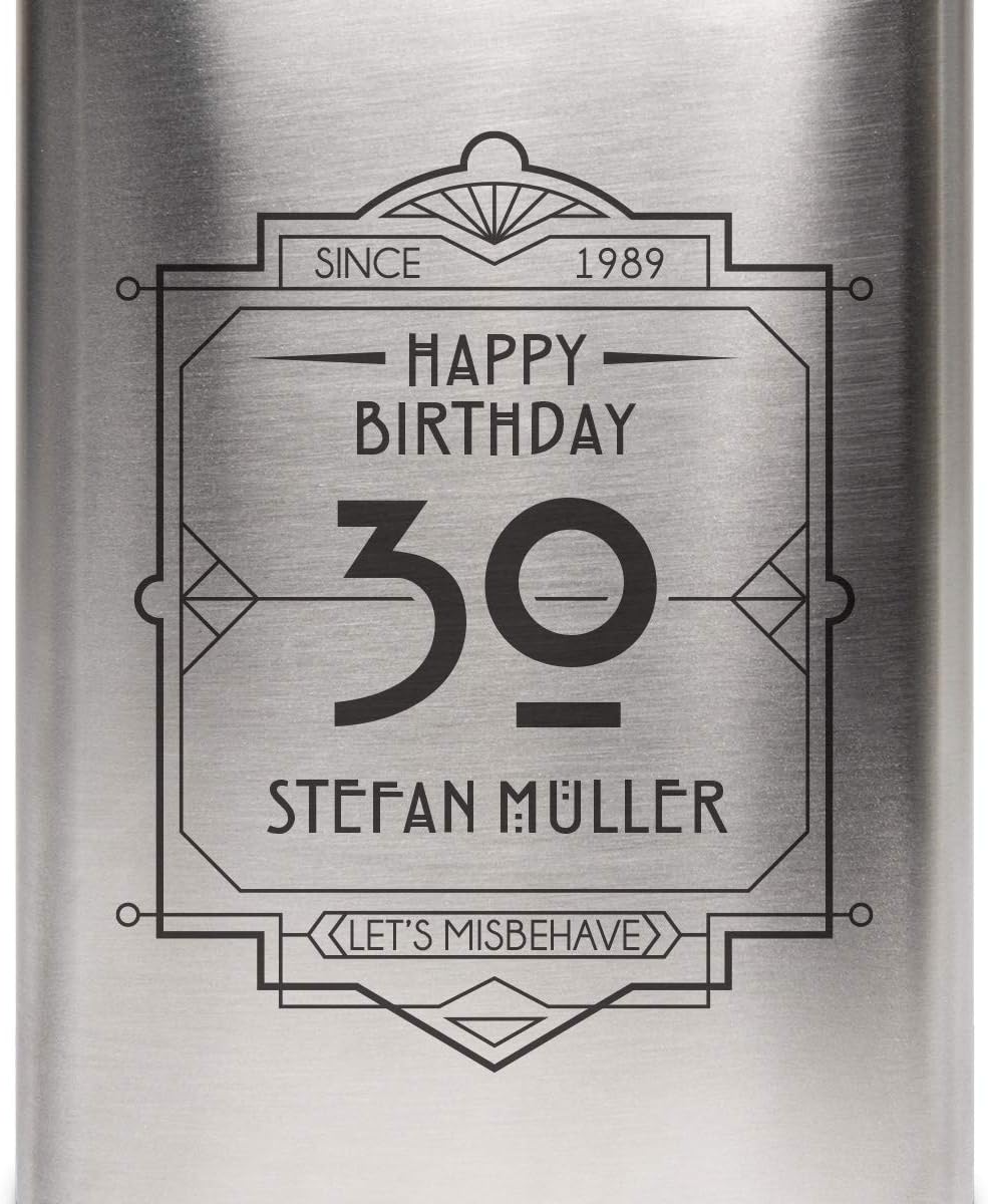 Flachmann Edelstahl 237 ml 8 oz individuelle Gravur Geschenk - Happy Birthday, Happy Birthday