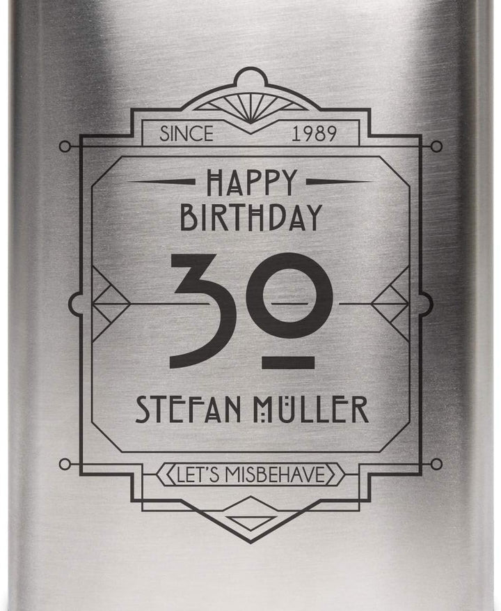 Flachmann Edelstahl 237 ml 8 oz individuelle Gravur Geschenk - Happy Birthday, Happy Birthday