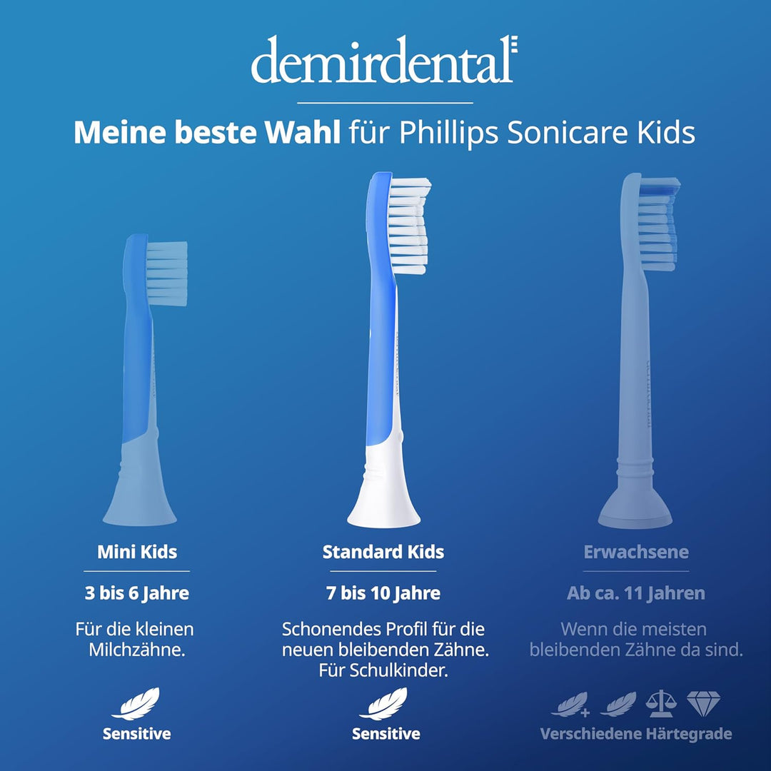 demirdental Kinder Ersatzbürsten passend für Philips Sonicare Kids, Bürstenköpfe ab 7 Jahre, entspri