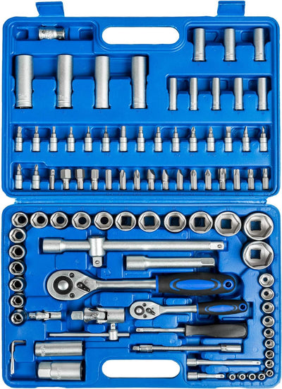 TecTake 94 TLG. Knarrenkasten Nusskasten Ratschenkasten 1/4 und 1/2 Zoll Steckschlüssel Set