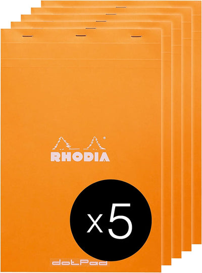 Rhodia 19558C - Packung mit 5 Notizblöcken geheftet dotPad No.19 A4+ 21x31,8cm 80 Blätter Dot-Lineat