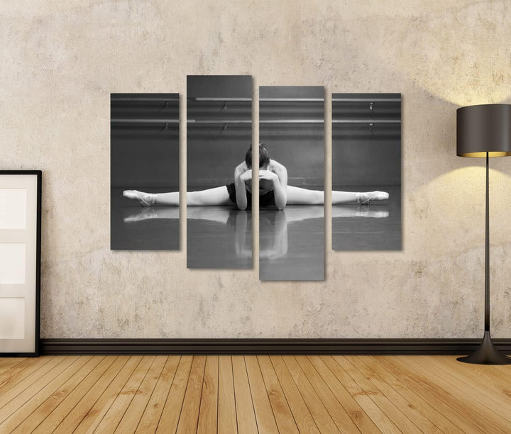 islandburner Bild auf Leinwand Ballerina Spagat Im Studio Mit Barre Hintergrund Schwarz-Weiss Bilder