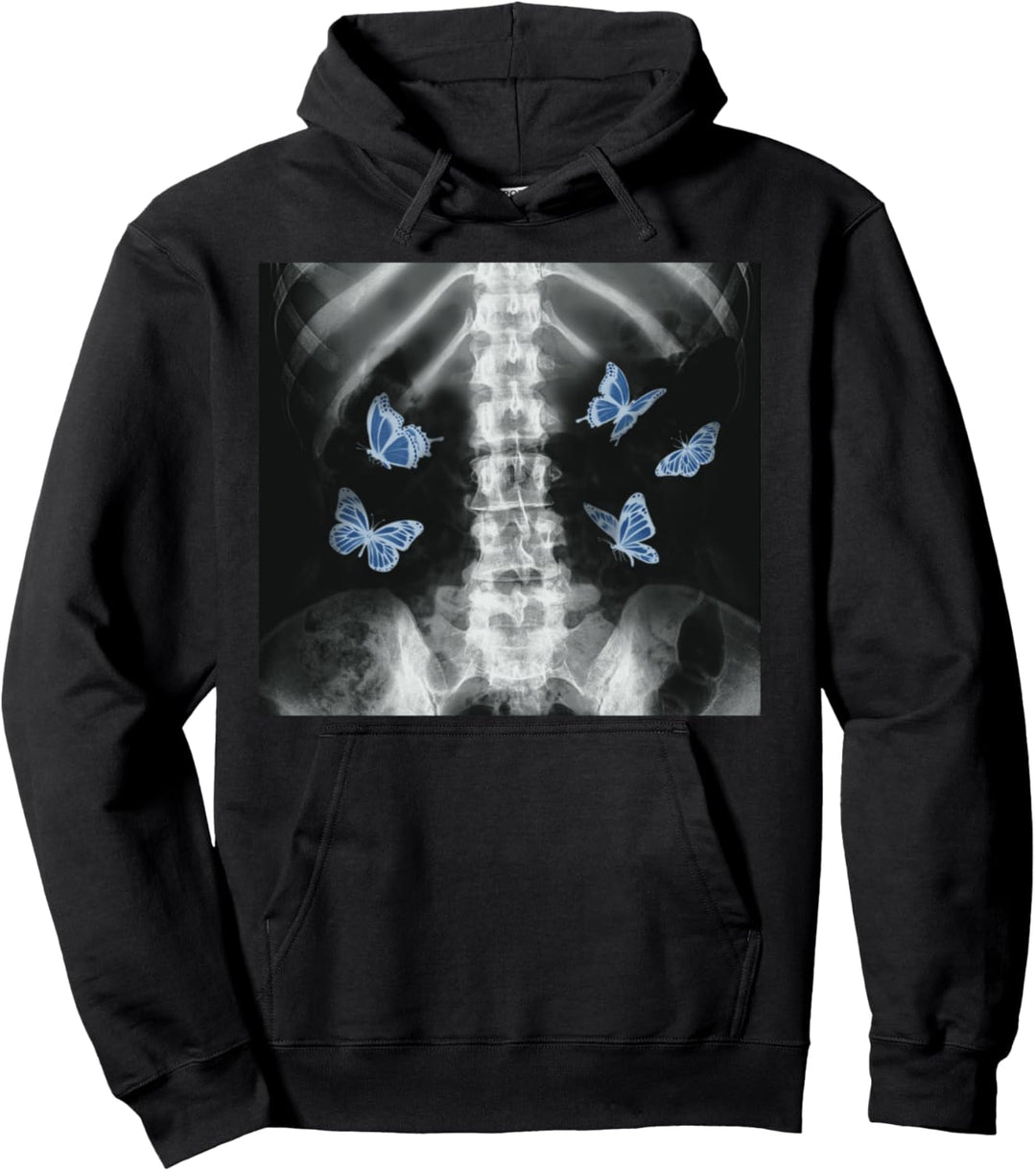 Egirl Xray Skelett blauer Schmetterling Harajuku y2k Edgy Grunge Pullover Hoodie