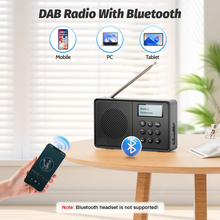 Arafuna DAB Plus Radio mit 40 Voreinstellungen, DAB Radio mit Bluetooth, 2200mAh Digitalradio, Dual