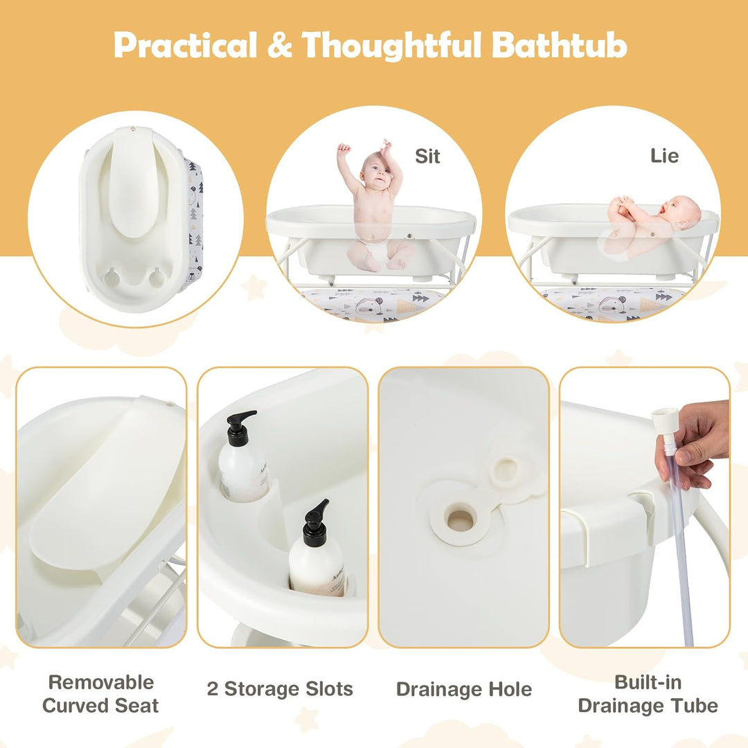 FANTASK 4 in 1 Wickeltisch mit Badewanne, mobile Babybadewanne mit Universalrädern, tragbare Wickelk