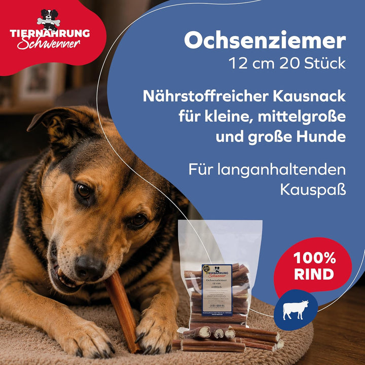 Tiernahrung Schwenner – Ochsenziemer für Hunde – 12cm grosse Kauartikel - 20 Stck. für langanhaltend