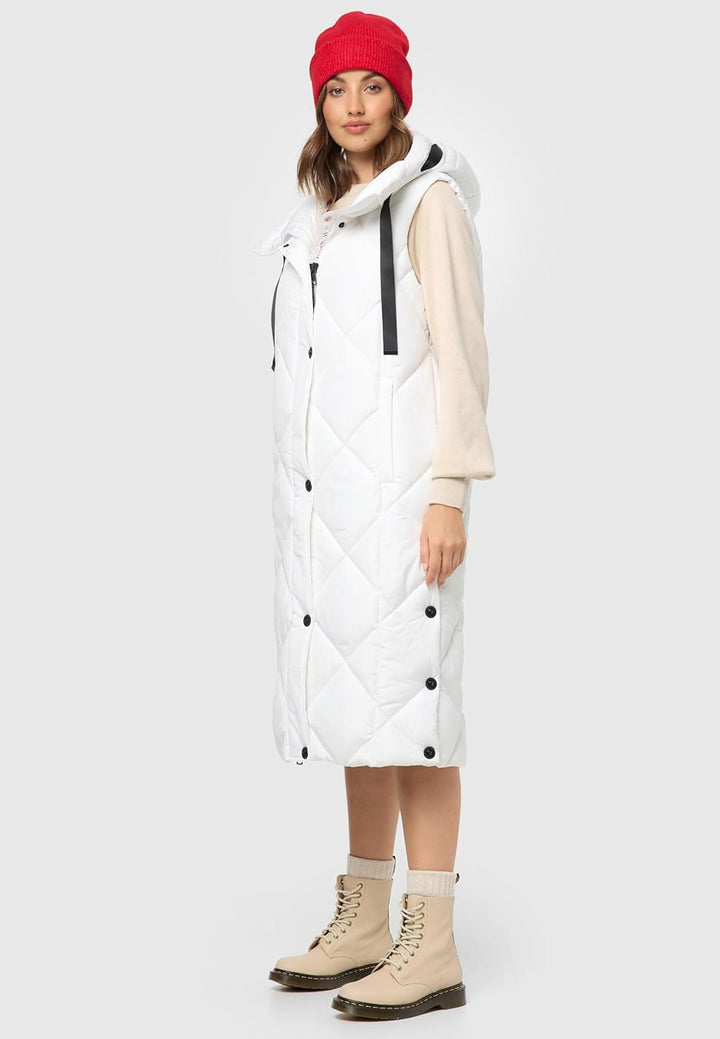 Navahoo warme Damen Winter Steppweste lang mit Kapuze Schnuckel XS-XXL XL Offwhite, XL Offwhite