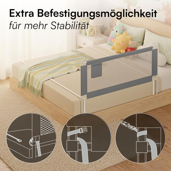 Bellabino Drina Rausfallschutz – Bettschutzgitter 180 cm Dunkelgrau – Bettgitter höhenverstellbar 69