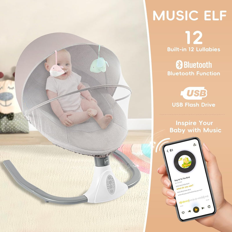 Babywippe, Elektrische Babyschaukel mit Musik,Elektrische Babywippe Monate Faltbar Abnehmbar und Was