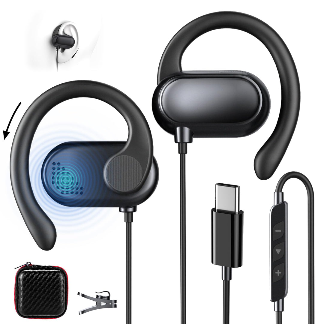 Open-Ear Kopfhörer USB C Sport Verstellbare Ohrhaken Mikrofon & Lautstärkeregler Typ C Kopfhörer mit