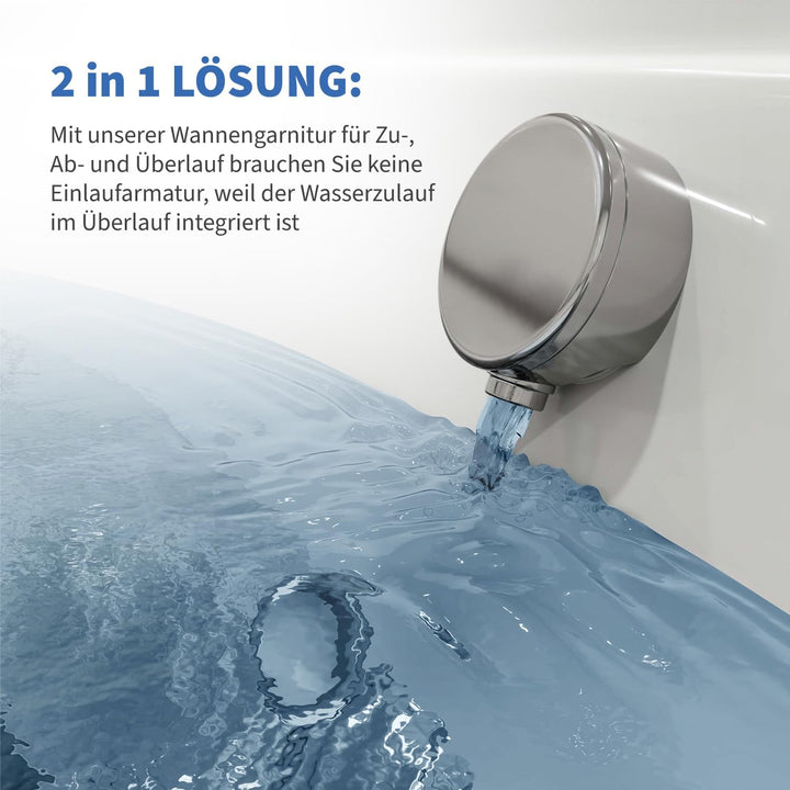 AQUADE Acryl Badewanne 180x80 Modell: Ulm - Weiss Badewanne Komplettset 180x80 - Badewannen mit Wann
