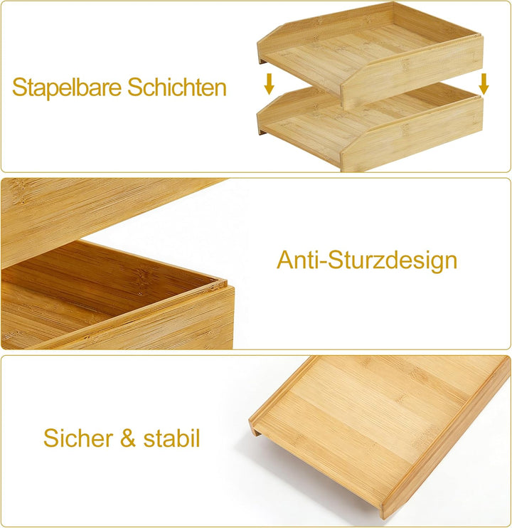 Briefablage Holz 2er Set,Ablagefächer stapelbar, Schreibtisch-Organizer für A4-Dokumente, naturholzf