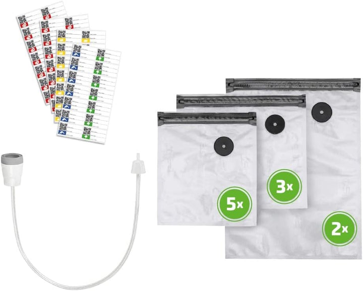 CASO Vacu OneTouch Eco-Set, Handvakuumierer inkl. 3 Vakuumbehälter aus Glas, 10 ZIP-Beutel und Food