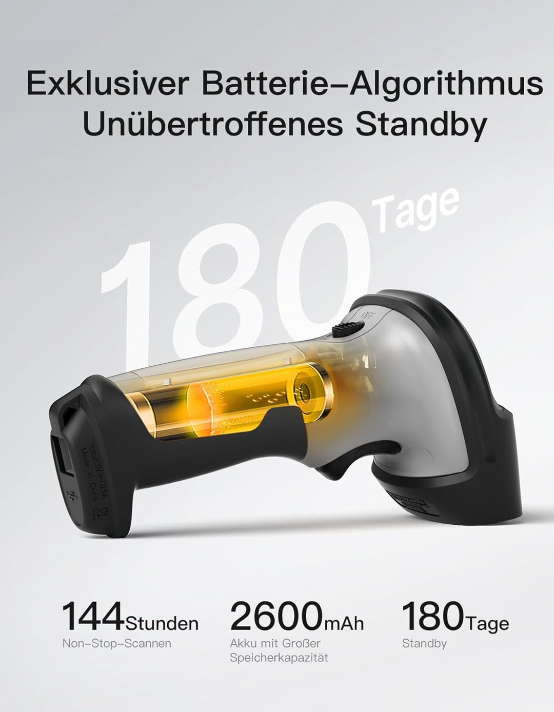 Inateck Barcode Scanner 2D Bluetooth, Kabellose QR Code Scanner, Wireless Handscanner mit AI APP &amp; S