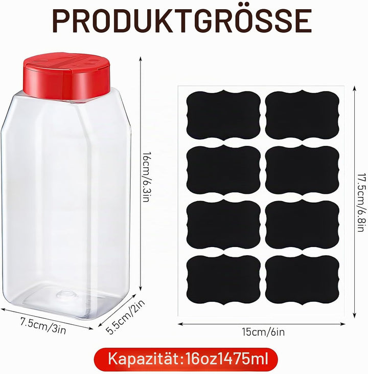 28 Stück Grosse Gewürzdosen aus Kunststoff – Transparente Gewürzstreuer mit 2-Wege Klappdeckel, Ecki