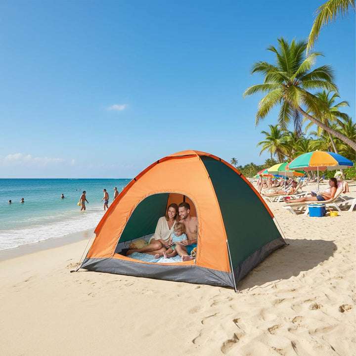 Relaxdays Pop Up Zelt Strand, Wurfzelt, 2-3 Personen, kleines Packmass, UV Schutz 50+, HBT 135 x 200