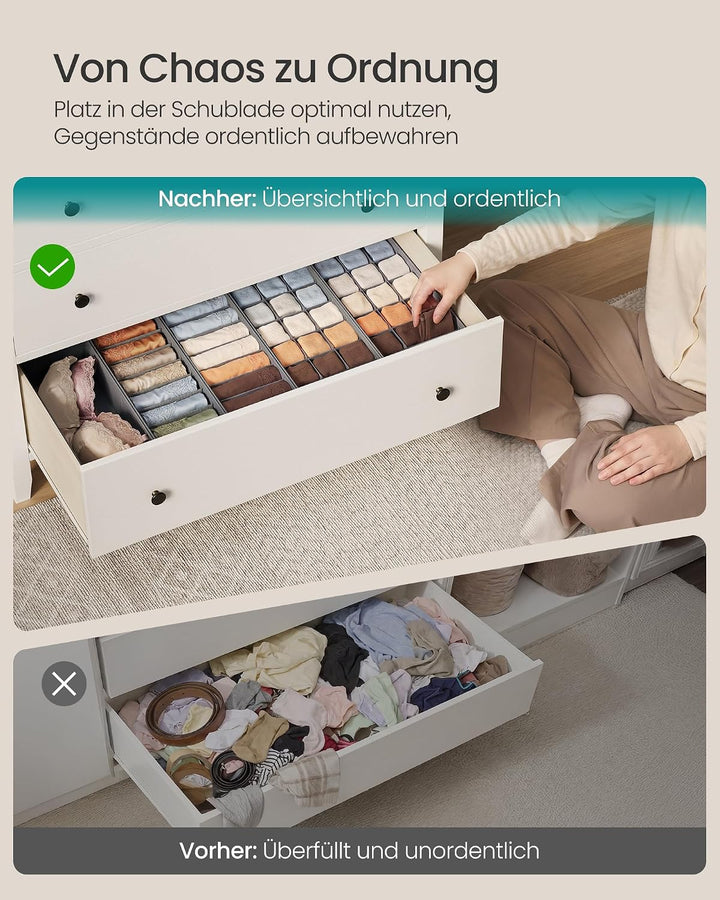 SONGMICS Schubladen-Organizer aus Vliesstoff, Faltbare Aufbewahrungsboxen für Unterwäsche und Socken