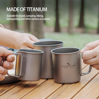 iBasingo 450ml Camping Becher Outdoor Tasse Titan Trinkbecher Mug mit Deckel & Klappgriff Ultraleich