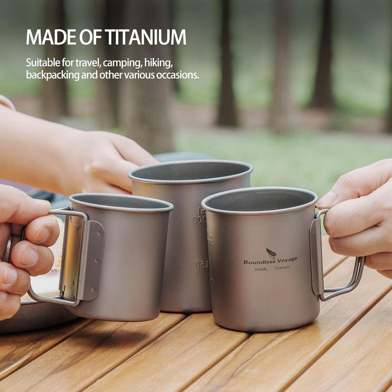 iBasingo 450ml Camping Becher Outdoor Tasse Titan Trinkbecher Mug mit Deckel & Klappgriff Ultraleich