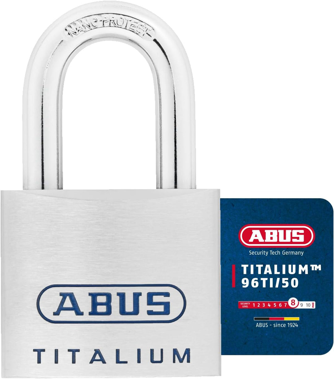 ABUS Titalium Vorhängeschloss 96TI/50 - leichter Schlosskörper aus massivem Spezial-Aluminium - Kell