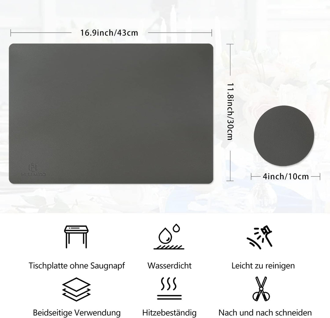 Platzsets Abwaschbar,Tischsets Abwischbar,Tischset Leder,Hitzebeständig Doppelseitigen I 4er Set Pla