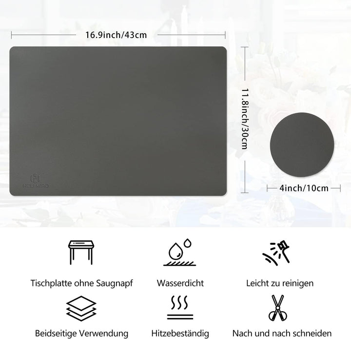 Platzsets Abwaschbar,Tischsets Abwischbar,Tischset Leder,Hitzebeständig Doppelseitigen I 6er Set Pla