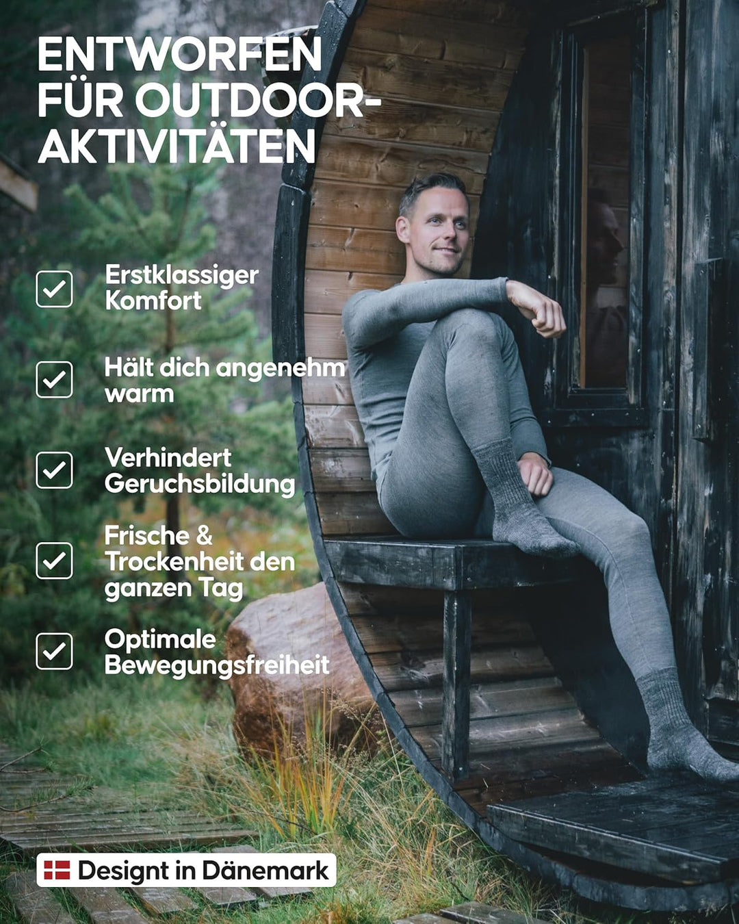 DANISH ENDURANCE Merino Thermounterhose Herren Lang, Premium Thermounterwäsche Herren, Funktionsunte