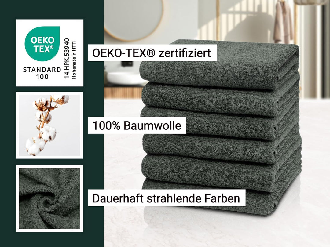 ZOLLNER 6er Set Handtücher, kleine Badetücher, 50x100 cm, Baumwolle, anthrazit 6x Handtücher Anthraz