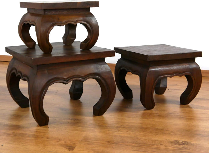 livasia Opiumtisch aus Massivholz – 24x24x20cm – Handgeschnitzter Beistelltisch Holz aus Thailand, N