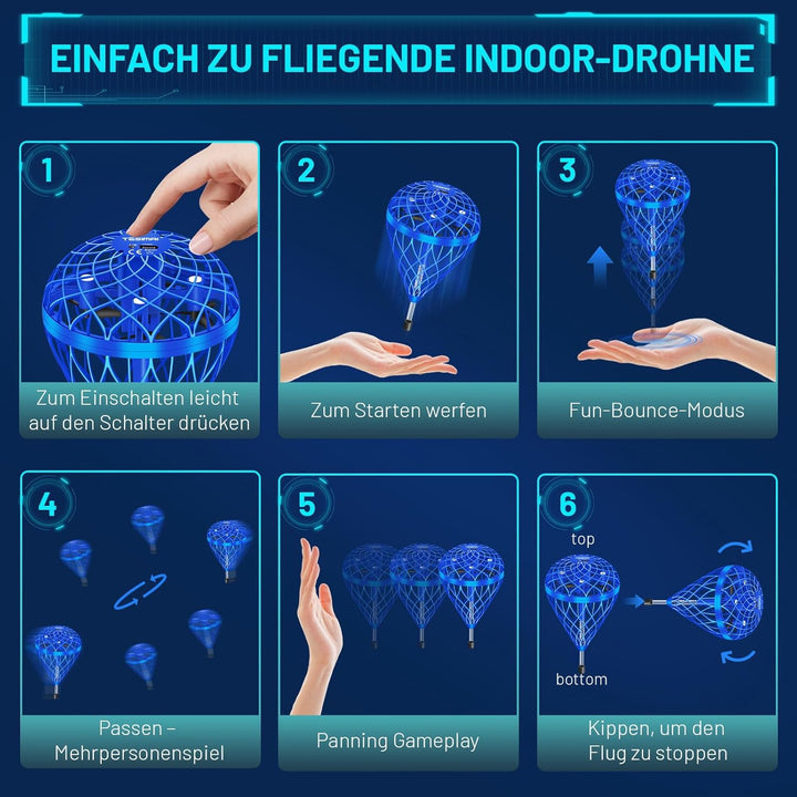 Fliegender Ball Spielzeug, Mini Drohne für Kinder, Spielzeug ab 6 Jahre Jungen, Magic Hover Ball Sch