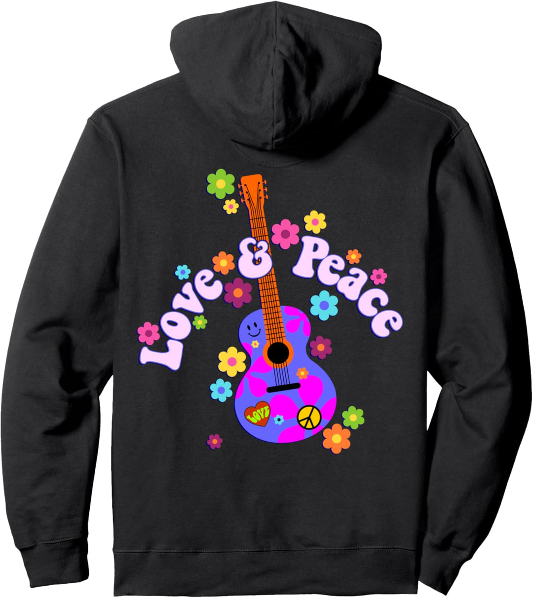Retro Flower Power Guitar - Love And Peace 2 - Fan Fun Pullover Hoodie