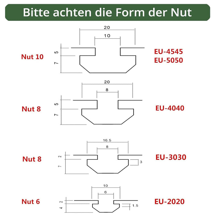 EYPINS 100x Nutensteine M5 Nut 8 mit Zentrierung Steg und Federkugel, Hammermutter 30x30 Stahl Verzi