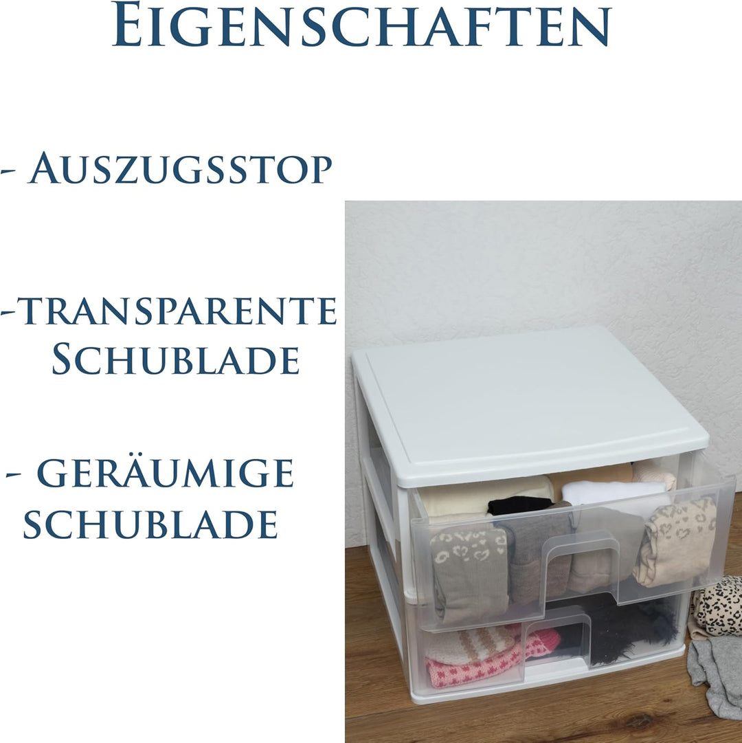 Hummelladen Schubladenbox mit 3 grossen Schubladen 38x37x47 cm - Weiss-transparent Kunststoff Drawer