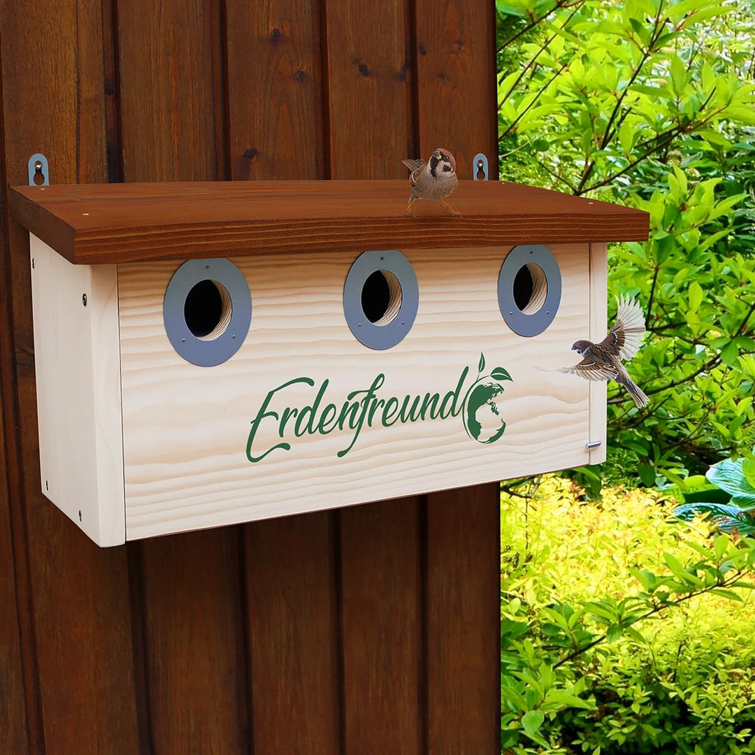 ERDENFREUND® Spatzen Nistkasten Marder-/Katzenschutz räubersicherer Brutkasten für Vögel pickfester