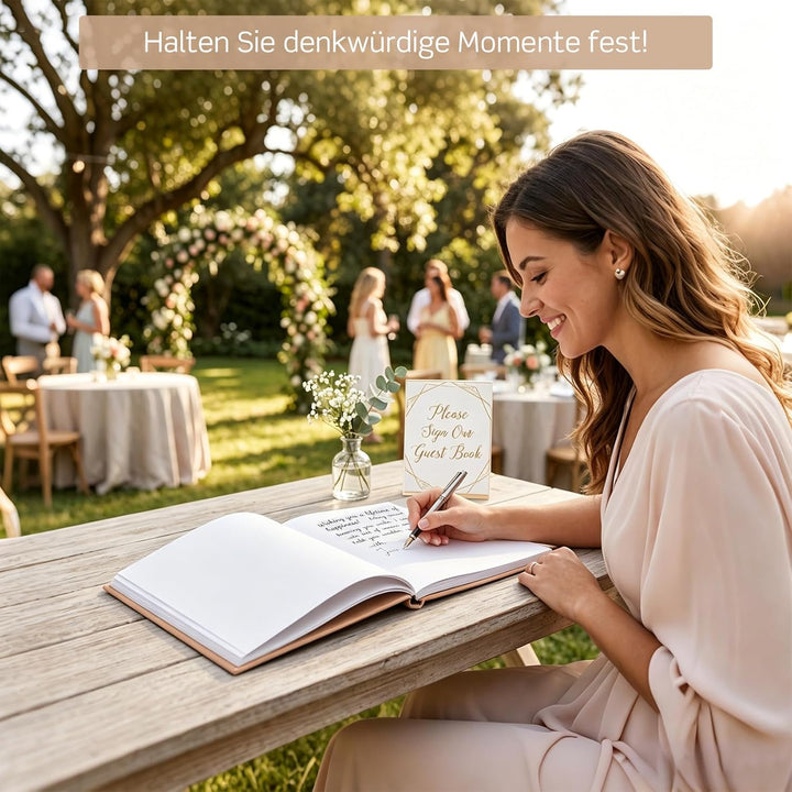 Gästebuch Hochzeit mit 2 Seiten Feststehenden Fotoaufklebern,Hochwertiges Hochzeitsbuch,Hardcover mi