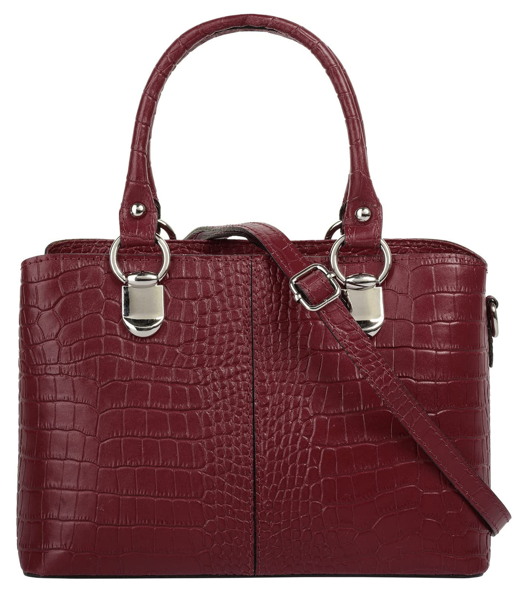 Umhängetasche Echt Leder Damen Made in Italy, Kroko-Optik Handtasche, Damen Schultertasche, elegante