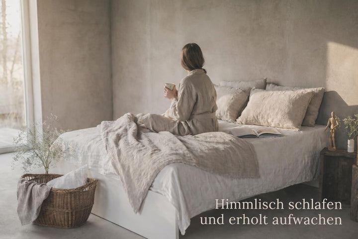 Ger3as Leinen Bettwäsche Set 100% Natur Leinen Stonewashed, Naturfaser Leinen, mit Hotelverschluss (