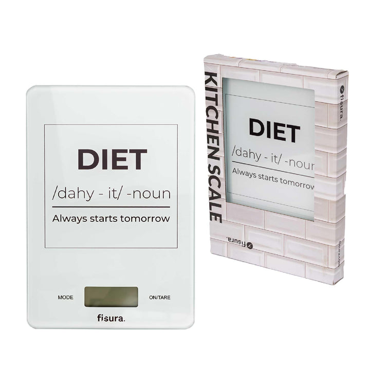 Fisura - Digitale Küchenwaage "diet" weiss. Originale elektronische Waage bis 5 kg/11 lbs. Multifunk