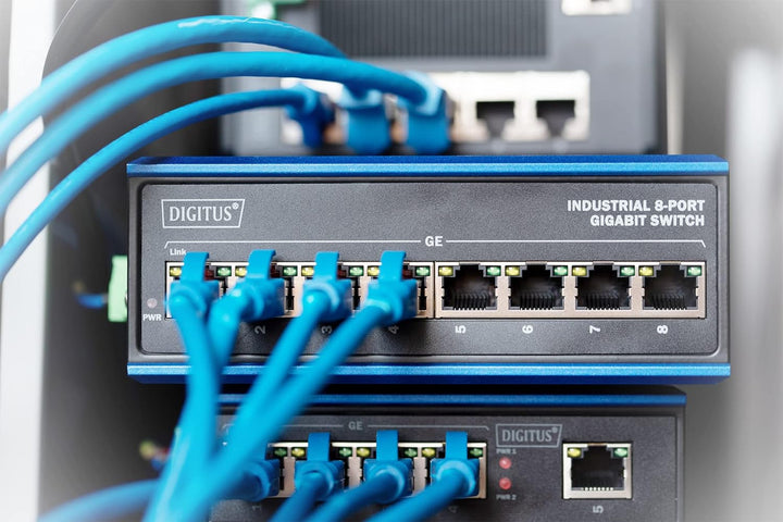 DIGITUS Netzwerk-Switch - 8-Port Gigabit Ethernet - DIN-Rail Montage - Klemmleiste - Lüfterlos - Sch