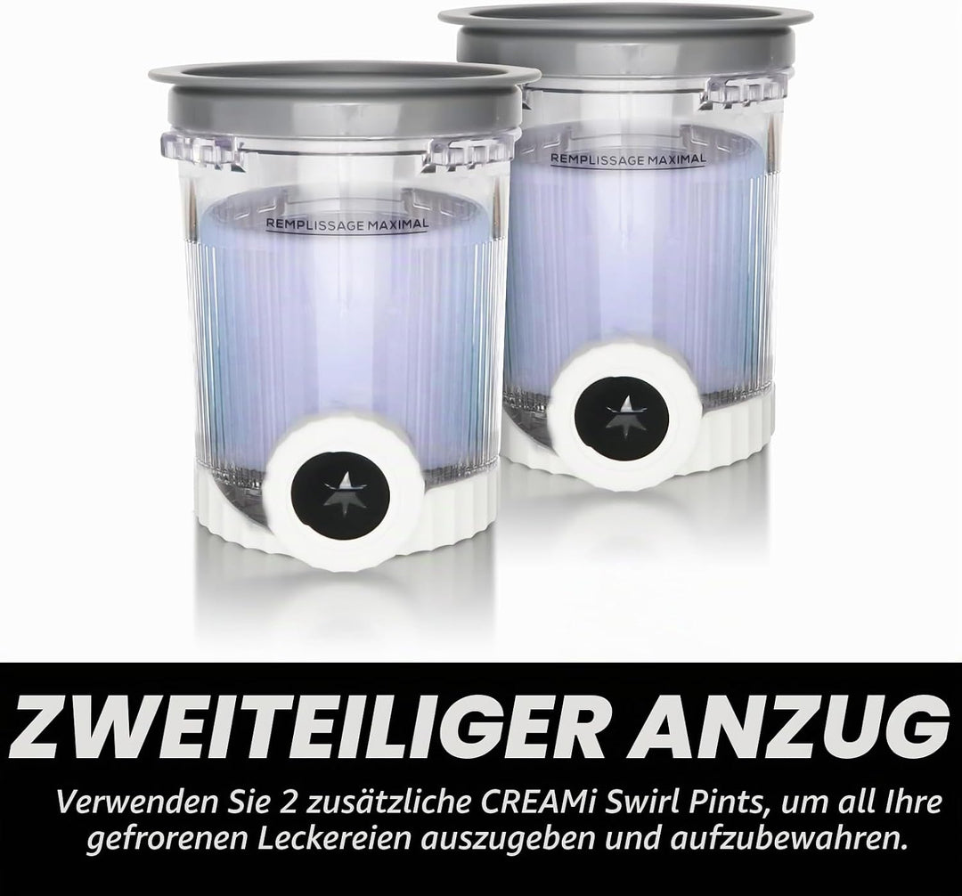 2er-Set 480ML Kompatible Behälter für Ninja Swirl CREAMi – Eisbehälter mit grauen Deckeln für NC700