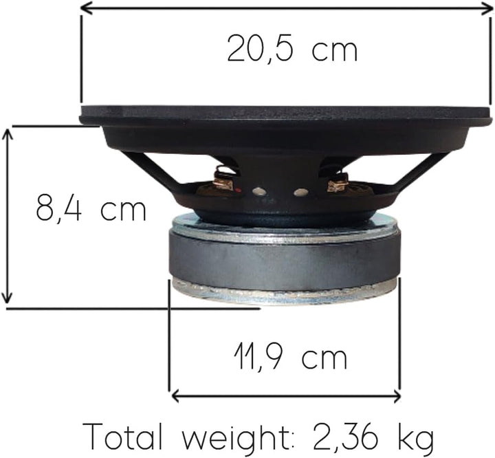 1 CIARE HW203 Tieftöner 20 cm 200 mm 8" Durchmesser, 80 Watt rms und 180 Watt max, Impedanz 8 Ohm, 9