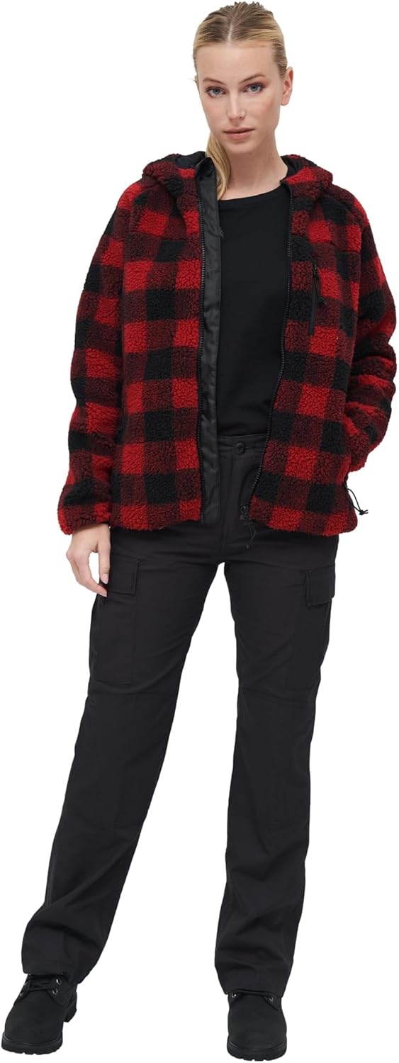 Brandit Women Teddyfleece Jacket Hooded, many colours, Grössen XS bis 5XL XS red/black, XS red/black
