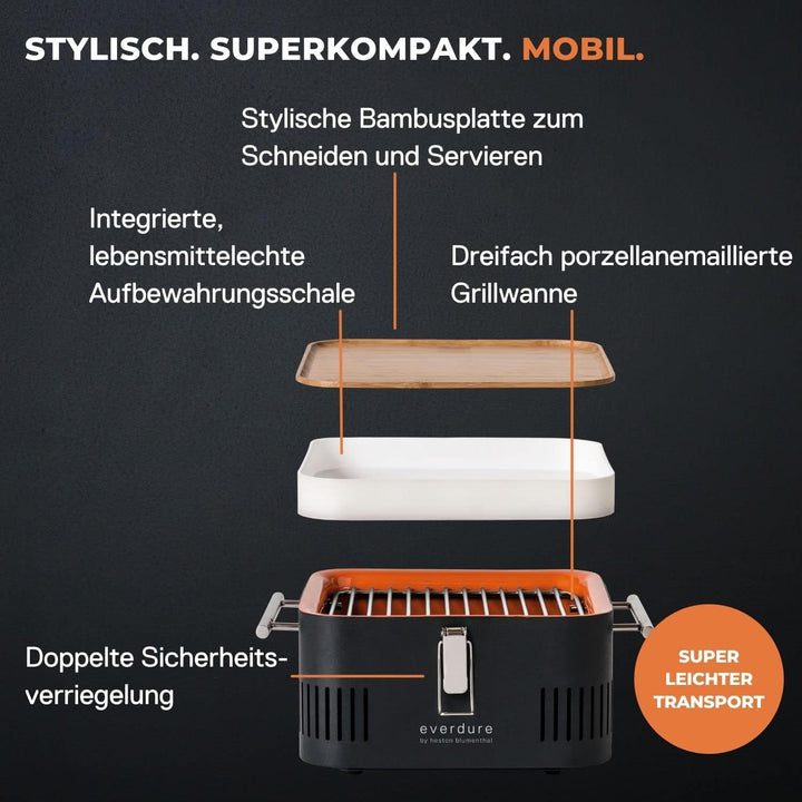 everdure by heston blumenthal Holzkohlegrill CUBE I mobiler Outdoor-Grill I tragbarer Gourmet-Grill