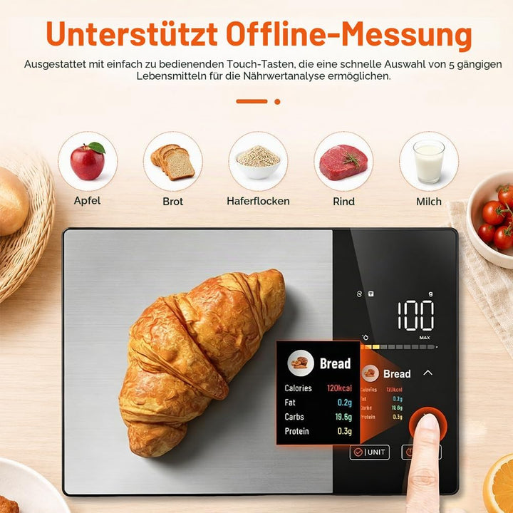 Küchenwaage Digital, SGZIOO Food Scale, Lebensmittelwaage mit TFT Farbdisplay Kalorienrechner Kosten