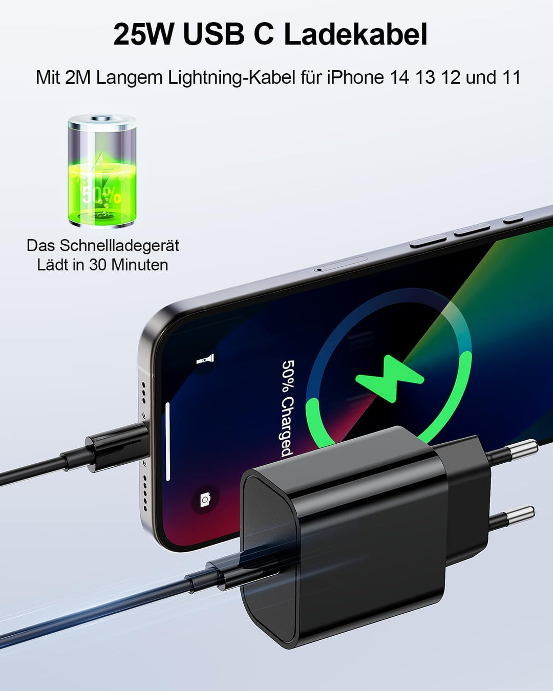 iPhone Ladekabel,2er Pack 25W USB C Ladegerät [MFi Zertifiziert] Für Apple Schnellladegerät mit USB