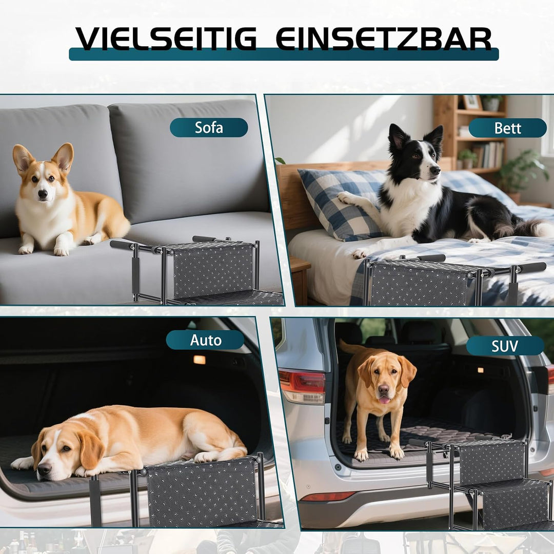 5-stufige Hunde-Autotreppe, Klappbar Hunderampe mit Rutschfester Oberfläche, Hundetreppe für Kleine