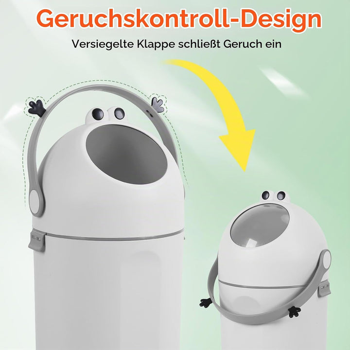 Geruchsdichter Windeleimer 15L mit Drehdeckel, Mülleimer für Babyzimmer Grey, Grey