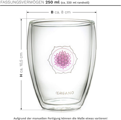 Creano doppelwandiges Tee-Glas, Latte Macchiato, Thermobecher Blume des Lebens | 250ml, in exklusive