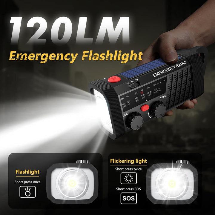 Tragbares Notfallradio, Kurbelradio mit Solar & Batteriebetrieb, AM/FM/SW Dynamo Radio, Taschenlampe